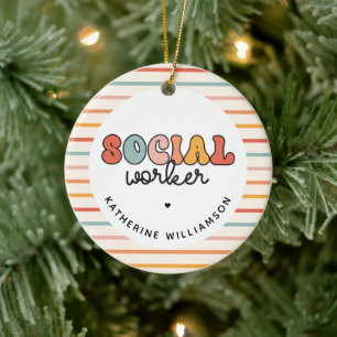 Gepersonaliseerde retro sociaal werker keramisch ornament