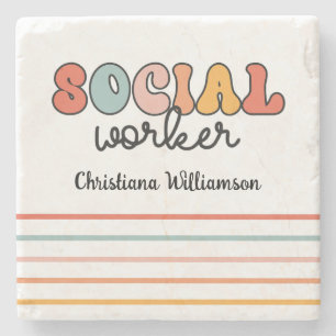 Gepersonaliseerde retro sociaal werker stenen onderzetter