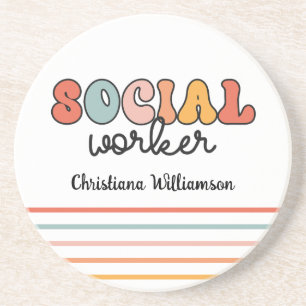 Gepersonaliseerde retro sociaal werker zandsteen onderzetter