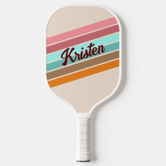 Gepersonaliseerde Retro Stripe Pickleball Paddle (Voorkant)