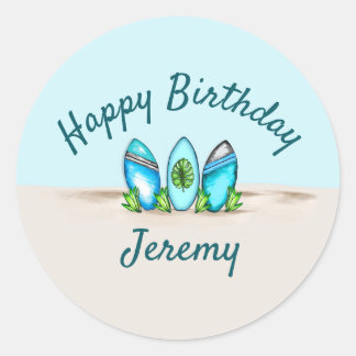 Gepersonaliseerde Retro Surfboards Ronde Sticker