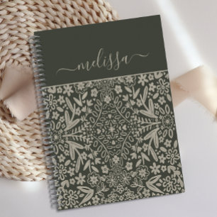 Gepersonaliseerde Retro Vibe Green Leaves Journal Notitieboek