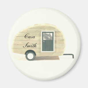 Gepersonaliseerde Retro Vintage traankampeerauto Magneet