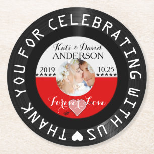 Gepersonaliseerde Retro Vinyl Record Wedding Favor Ronde Kartonnen Onderzetter