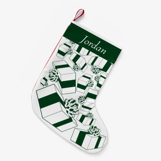 Gepersonaliseerde Retro Wit Groen Geschenken Kleine Kerstsok (Voorkant (Hangend))