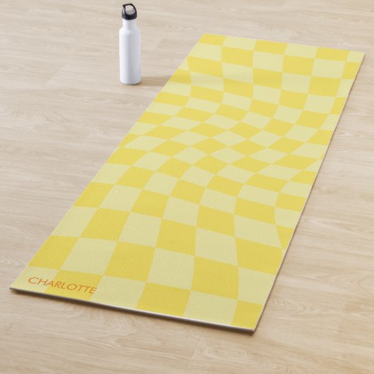 Gepersonaliseerde Retro Yellow Wavy geruit Yogamat (In situ)