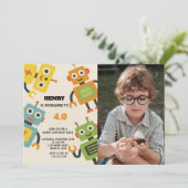 Gepersonaliseerde Robot Verjaardag Uitnodiging voo (Staand voorkant)