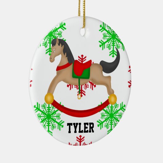 Gepersonaliseerde Rocking Horse Kerstversiering Keramisch Ornament (Rechts)