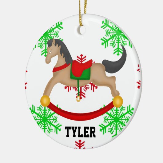 Gepersonaliseerde Rocking Horse Kerstversiering Keramisch Ornament (Links)