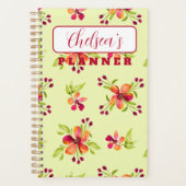 Gepersonaliseerde Rode Berry-bloei op de groene pl Planner (Voorkant)