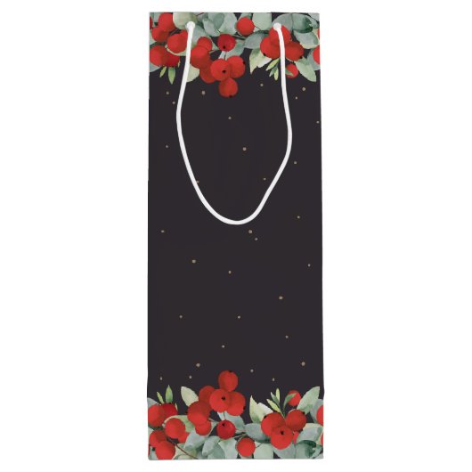 Gepersonaliseerde rode bessen + eucalyptus kerst wijn cadeautas (Achterkant)