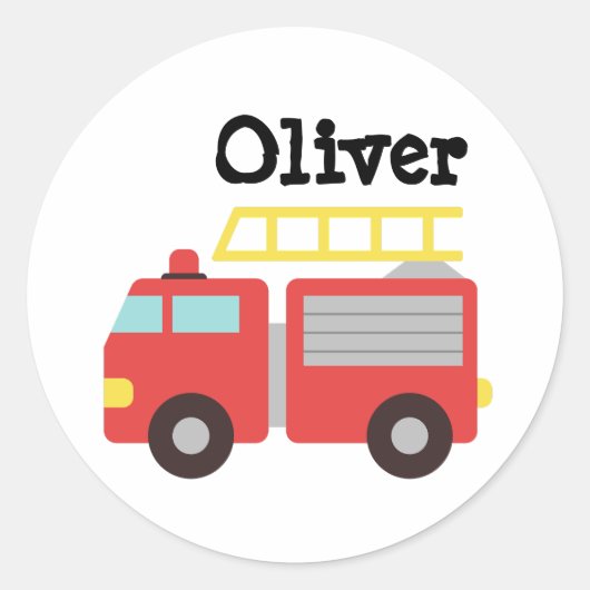 Gepersonaliseerde rode brandweerwagen waterfles st ronde sticker (Voorkant)