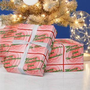 Gepersonaliseerde Rode en Groene Vrolijke Kerstmis Cadeaupapier