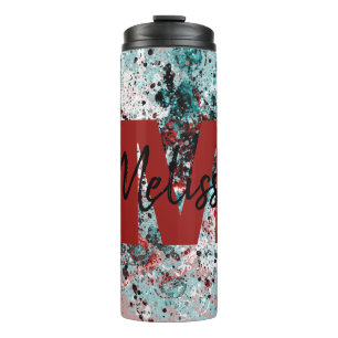 Gepersonaliseerde rode en turquoise spetters Therm Thermosbeker
