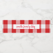 Gepersonaliseerde rode en witte Buffel Plaid Label Waterfles Etiket (Enkel label)