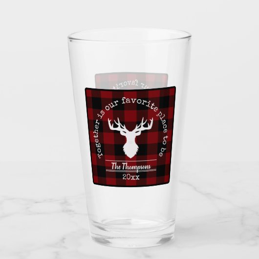Gepersonaliseerde rode en zwarte Buffalo Plaid boe Glas (Voorkant)