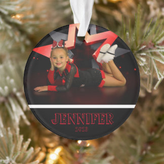 Gepersonaliseerde rode foto Cheerleading Ornament