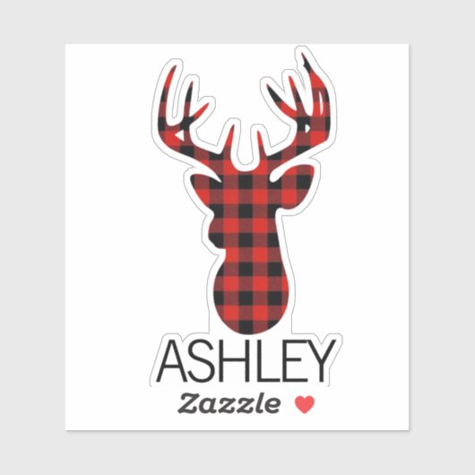 Gepersonaliseerde rode geruite herten aangepaste n sticker (Vel)