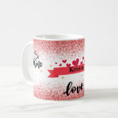 Gepersonaliseerde rode glitter Romantisch Koffiemok (Voorkant links)