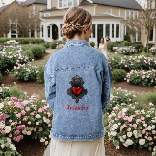 Gepersonaliseerde rode Gothic Denim Jacket (Huwelijk Achterkant)