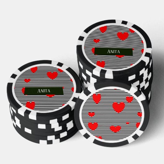 Gepersonaliseerde rode harten en strepen poker chips (Opstapeling)