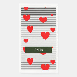 Gepersonaliseerde rode harten en strepen servet