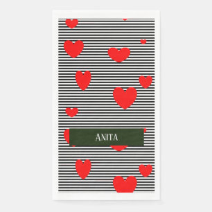 Gepersonaliseerde rode harten en strepen servet