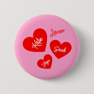 Gepersonaliseerde Rode Harten Roze Moederdag Ronde Button 5,7 Cm