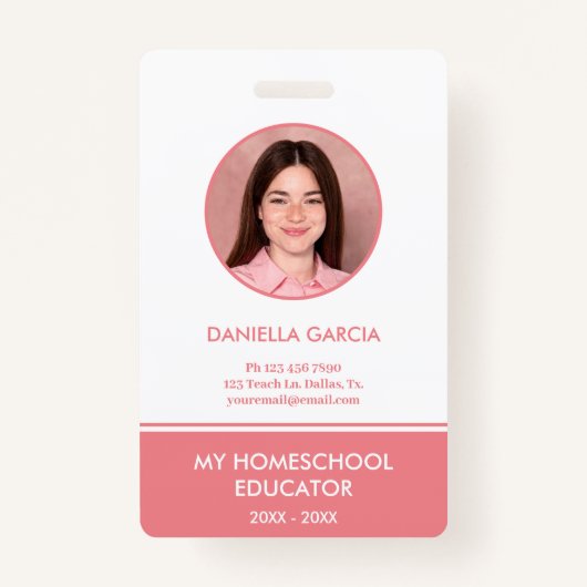 Gepersonaliseerde Rode Homeschool Leraar ID Badge (Voorkant)