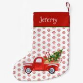 Gepersonaliseerde  Rode Kerstmis Vrachtwagen Sneeu Kleine Kerstsok (Achterkant)