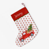 Gepersonaliseerde  Rode Kerstmis Vrachtwagen Sneeu Kleine Kerstsok (Achterkant (Hangend))