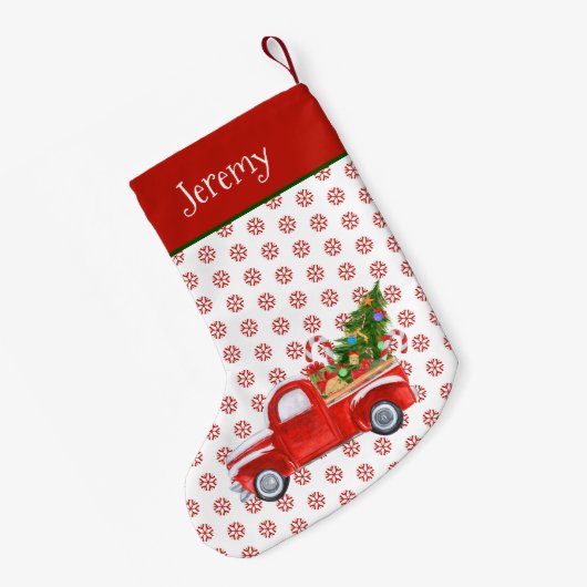 Gepersonaliseerde  Rode Kerstmis Vrachtwagen Sneeu Kleine Kerstsok (Achterkant (Hangend))