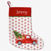 Gepersonaliseerde  Rode Kerstmis Vrachtwagen Sneeu Kleine Kerstsok (Voorkant)