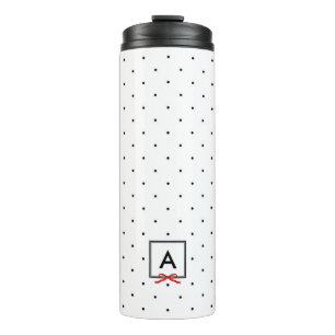 Gepersonaliseerde rode lint polka dot patroon mono thermosbeker