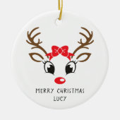 Gepersonaliseerde rode neus Rudolf Kerstversiering Keramisch Ornament (Voorkant)