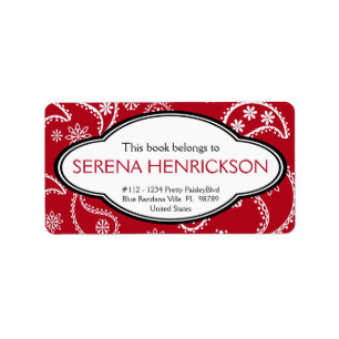 Gepersonaliseerde rode Paisley Print Bookplate Etiket