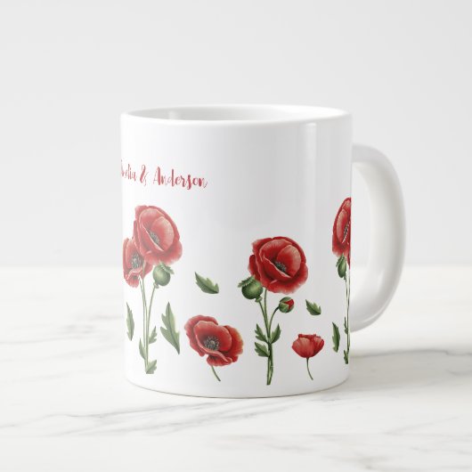 Gepersonaliseerde rode papavers Bloemen Extra Grote Beker (Voorkant rechts)