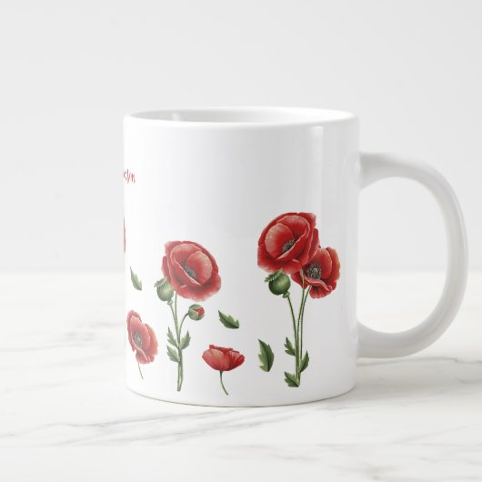 Gepersonaliseerde rode papavers Bloemen Extra Grote Beker (Rechts)
