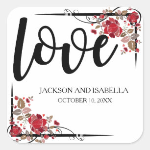 Gepersonaliseerde rode rozen en liefde bruiloft st vierkante sticker