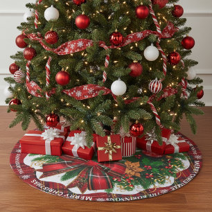 Gepersonaliseerde rode Tartan Plaid Kerstboomrok Imitatie Linnen Kerstboom Kleed