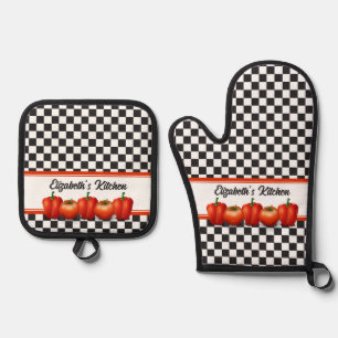 Gepersonaliseerde rode tomaten peper Italiaans Ovenwant & Pannenlap Set