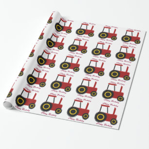 Gepersonaliseerde Rode Tractor Birthday Cadeaupapier