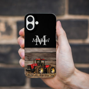 Gepersonaliseerde Rode Tractor Cool Boerderij Rust iPhone 16 Plus Hoesje
