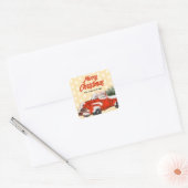 Gepersonaliseerde Rode Vrachtwagen Kerst Vierkante Sticker (Envelop)