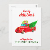 Gepersonaliseerde Rode Vrachtwagen Kerstmis Briefkaart (Voorkant / Achterkant)