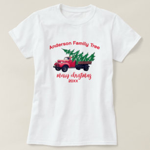 Gepersonaliseerde Rode Vrachtwagen Vrolijk Kerstge T-shirt
