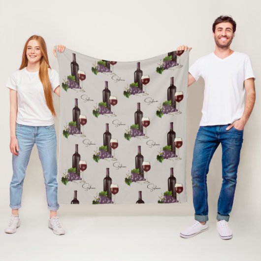 Gepersonaliseerde rode wijn patroon fleece deken (In situ)