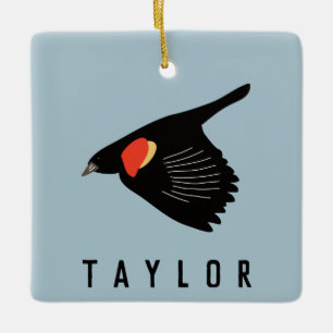 Gepersonaliseerde Rode-Winged Blackbird in vlucht Keramisch Ornament