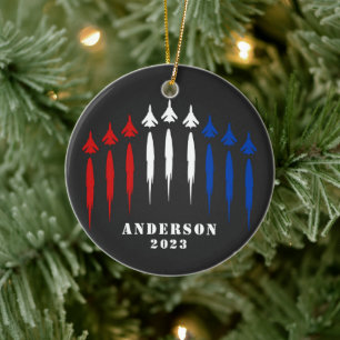Gepersonaliseerde rode witte blauwe luchtmacht jet keramisch ornament