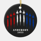 Gepersonaliseerde rode witte blauwe luchtmacht jet keramisch ornament (Voorkant)
